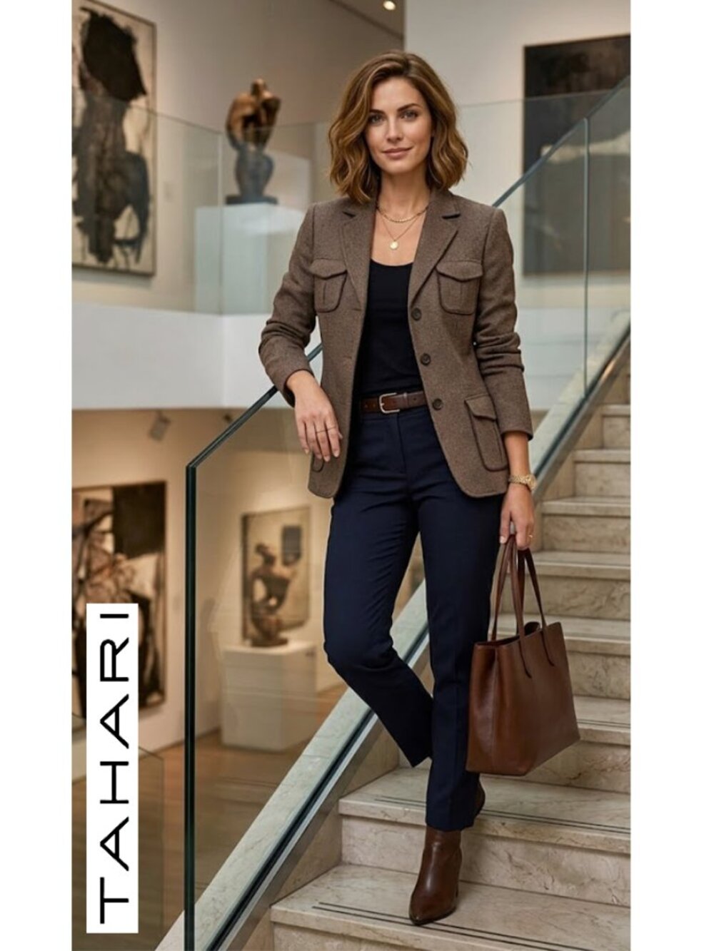 TAHARI - Arthur S Levine designer blazer, brown tweed pattern